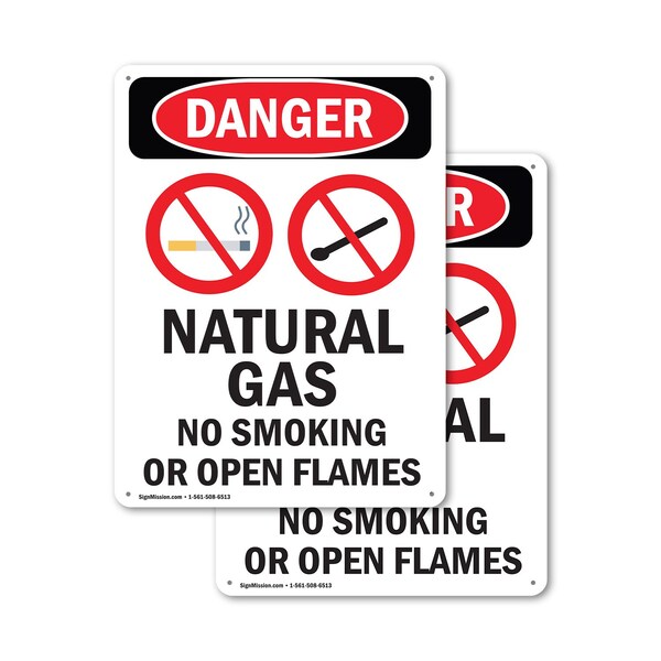 Signmission Natural Gas No Smoking Danger Sign, Plastic, 7in W x 10in L, 2PK OS-2PACK-DS-P-710-V-1454 - main